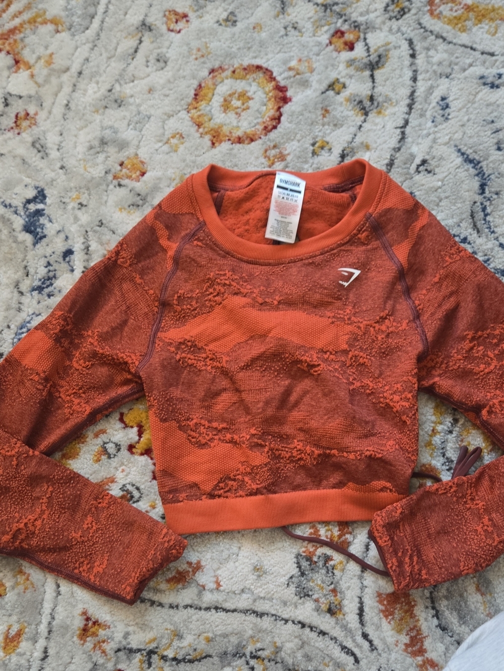 Gymshark Orange Textured Cropped Knit Sweater